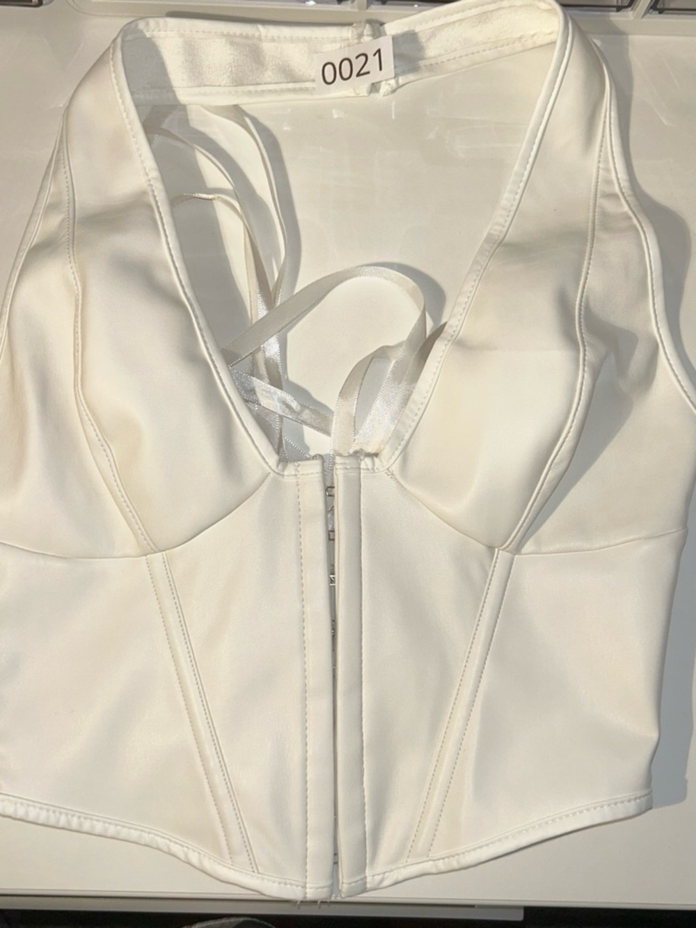 White Faux-Leather Corset Top